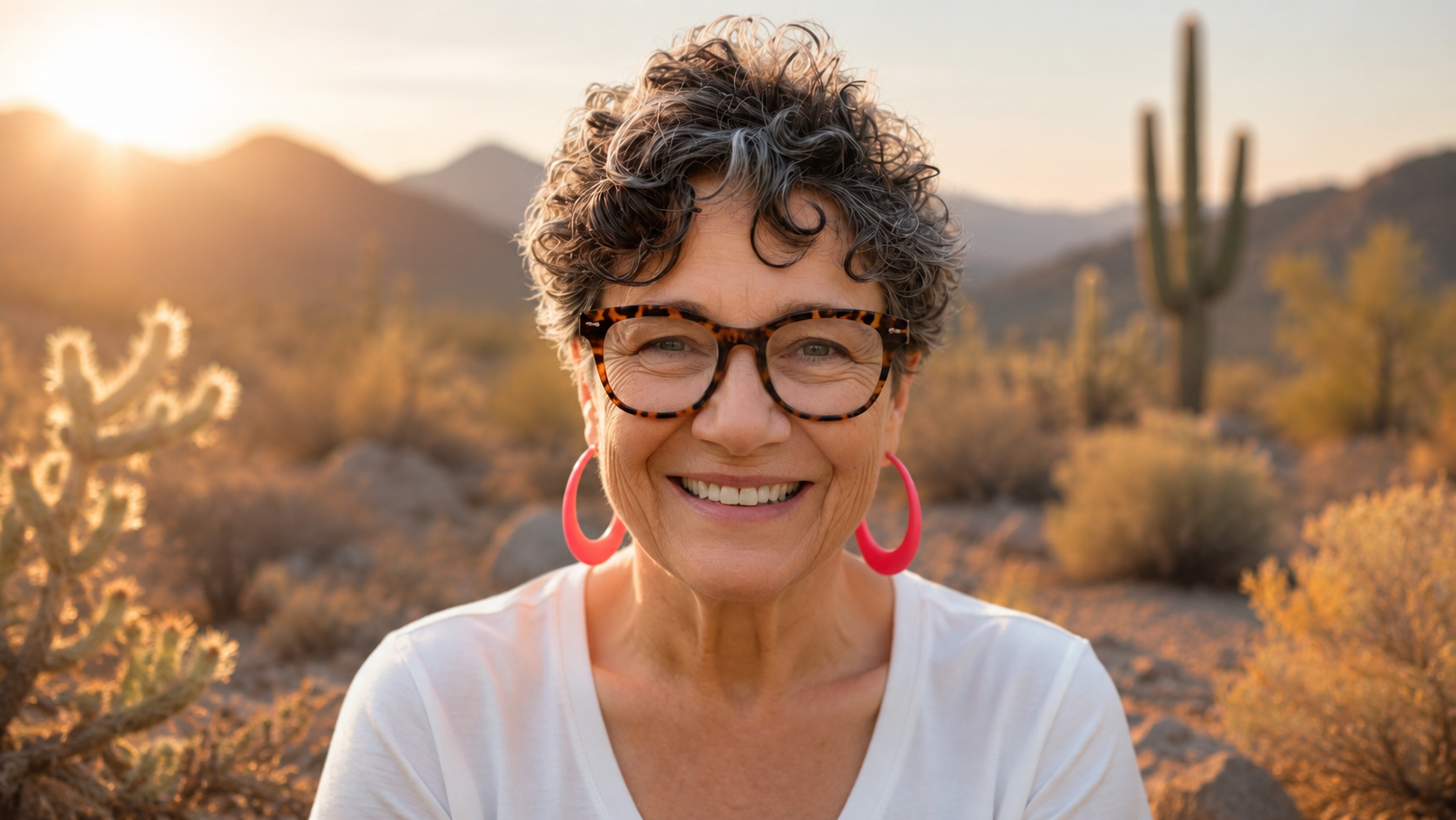 Lexxus Martins, in-home caregiver, in the Sonoran desert at sunset